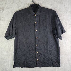 Mens Black Tommy Bahama 100% Silk Short Sleeve Button Down Shirt Parrot L Large